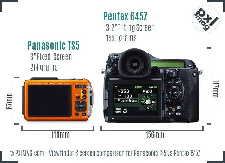 Panasonic TS5 vs Pentax 645Z Screen and Viewfinder comparison