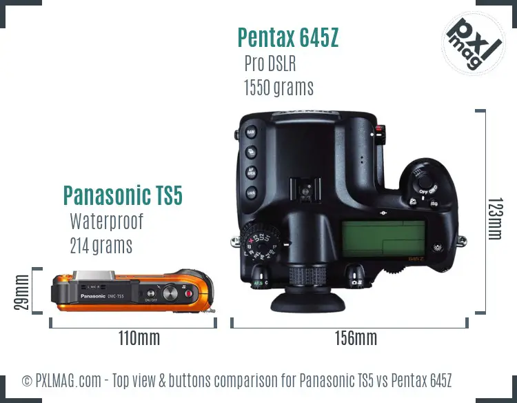 Panasonic TS5 vs Pentax 645Z top view buttons comparison