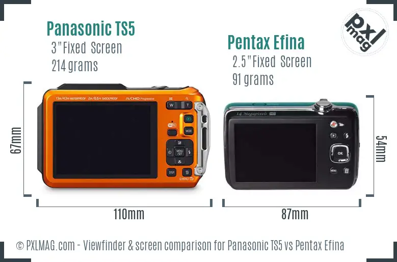 Panasonic TS5 vs Pentax Efina Screen and Viewfinder comparison
