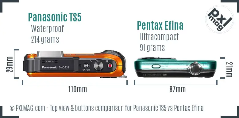 Panasonic TS5 vs Pentax Efina top view buttons comparison