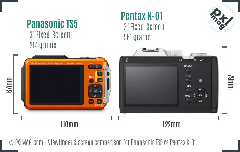 Panasonic TS5 vs Pentax K-01 Screen and Viewfinder comparison