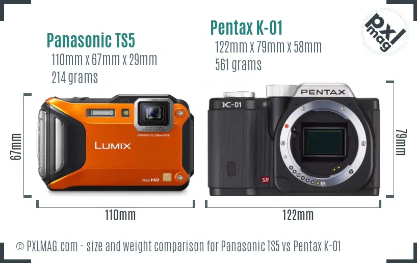 Panasonic TS5 vs Pentax K-01 size comparison