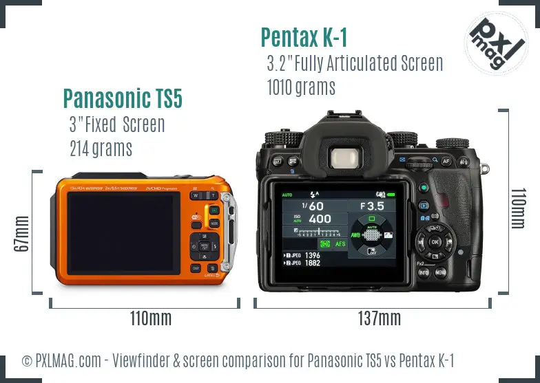 Panasonic TS5 vs Pentax K-1 Screen and Viewfinder comparison