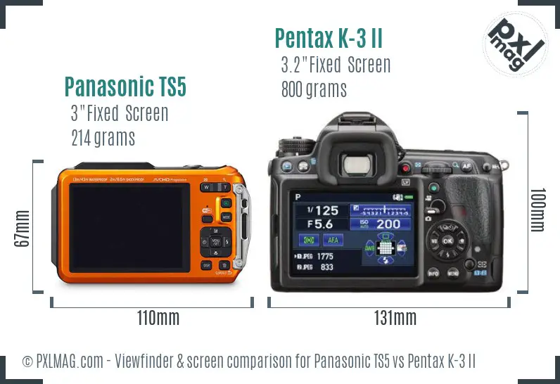 Panasonic TS5 vs Pentax K-3 II Screen and Viewfinder comparison