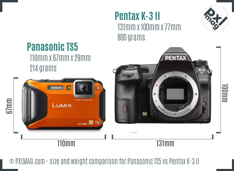 Panasonic TS5 vs Pentax K-3 II size comparison