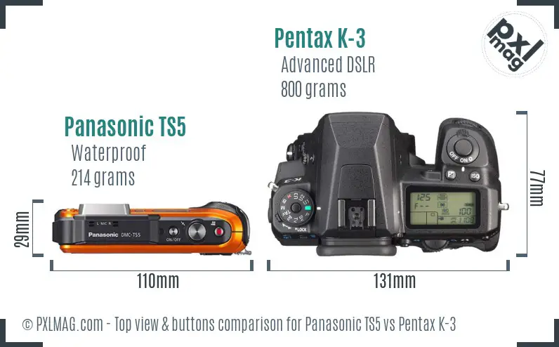 Panasonic TS5 vs Pentax K-3 top view buttons comparison