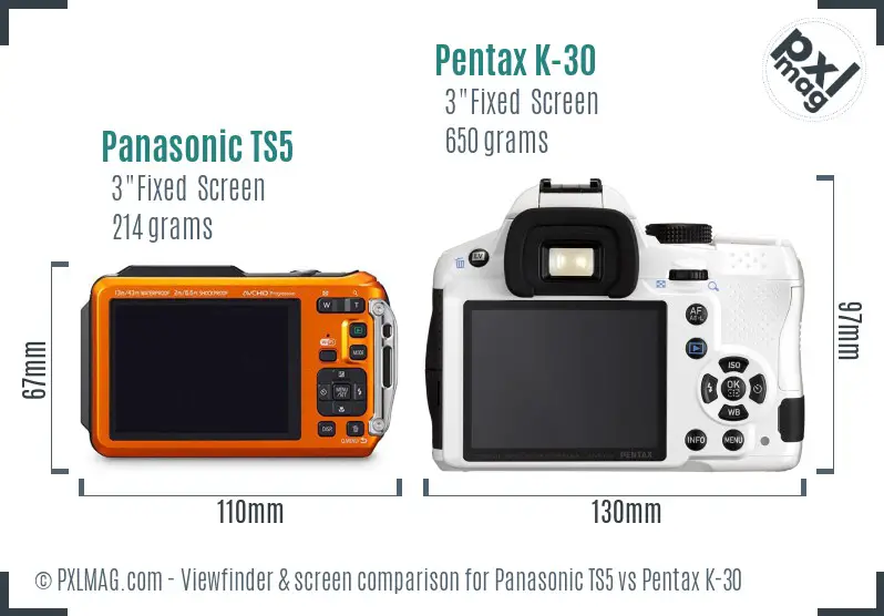 Panasonic TS5 vs Pentax K-30 Screen and Viewfinder comparison