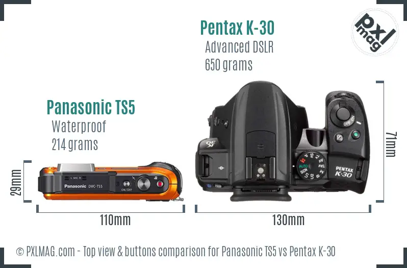 Panasonic TS5 vs Pentax K-30 top view buttons comparison