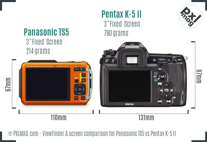 Panasonic TS5 vs Pentax K-5 II Screen and Viewfinder comparison