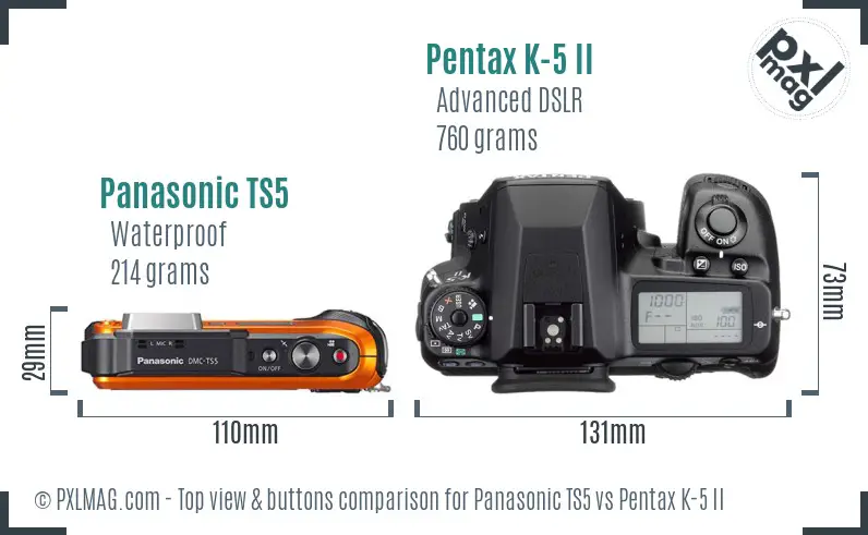 Panasonic TS5 vs Pentax K-5 II top view buttons comparison
