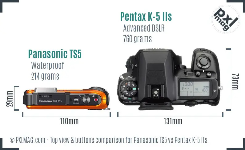 Panasonic TS5 vs Pentax K-5 IIs top view buttons comparison