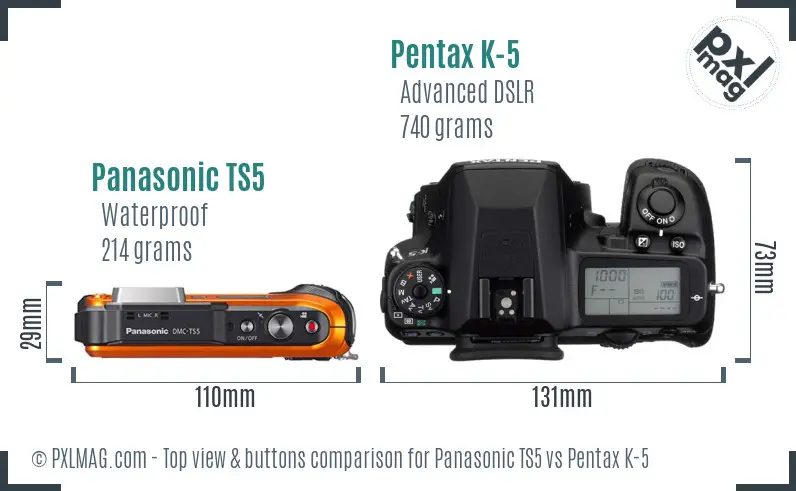 Panasonic TS5 vs Pentax K-5 top view buttons comparison