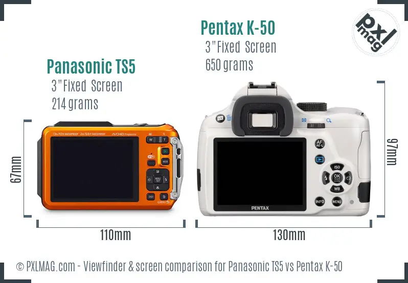 Panasonic TS5 vs Pentax K-50 Screen and Viewfinder comparison