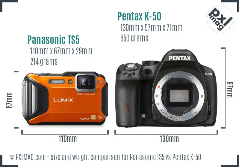 Panasonic TS5 vs Pentax K-50 size comparison