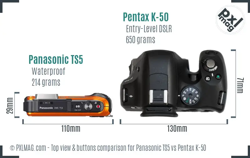 Panasonic TS5 vs Pentax K-50 top view buttons comparison