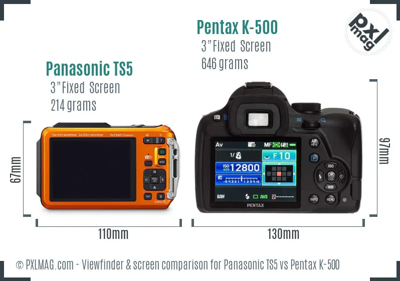 Panasonic TS5 vs Pentax K-500 Screen and Viewfinder comparison