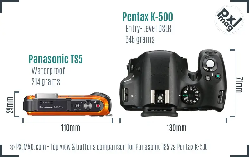 Panasonic TS5 vs Pentax K-500 top view buttons comparison