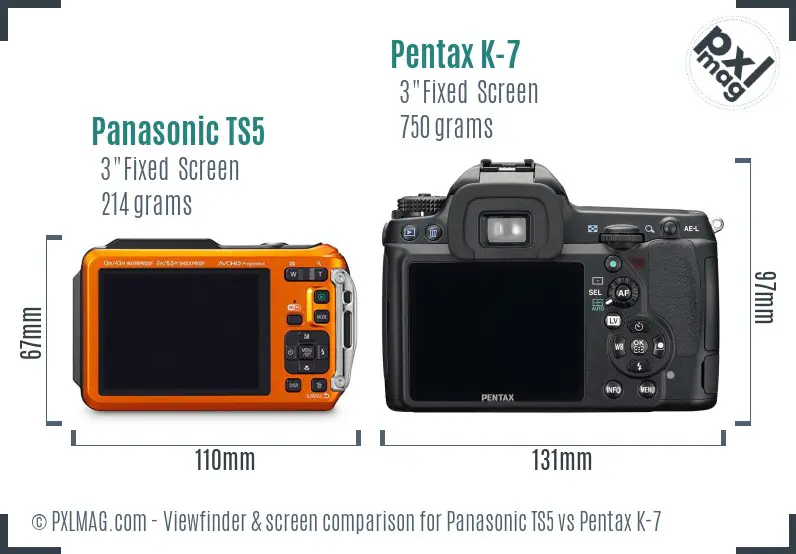 Panasonic TS5 vs Pentax K-7 Screen and Viewfinder comparison