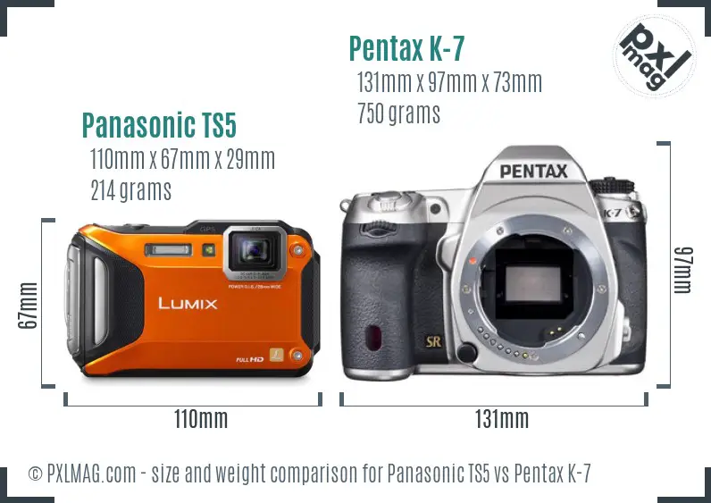Panasonic TS5 vs Pentax K-7 size comparison