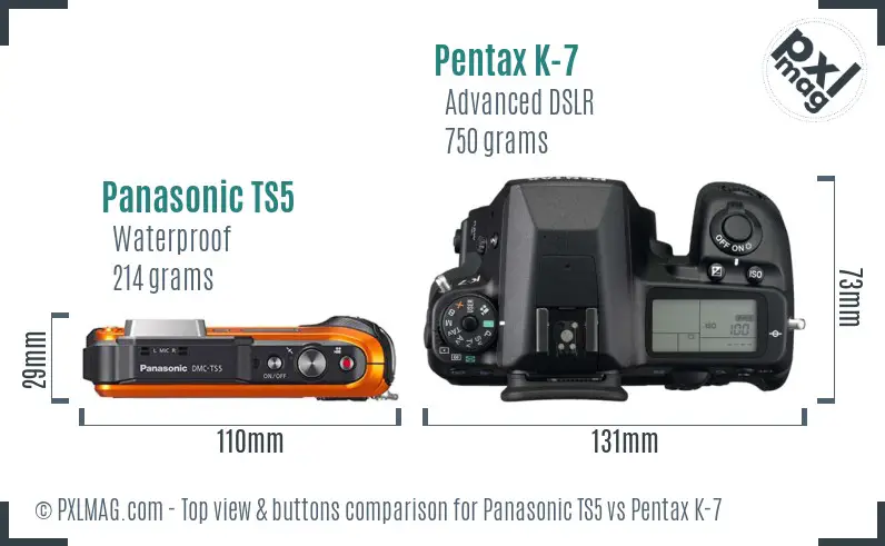 Panasonic TS5 vs Pentax K-7 top view buttons comparison