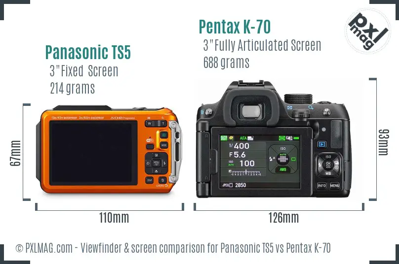 Panasonic TS5 vs Pentax K-70 Screen and Viewfinder comparison