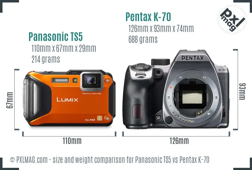 Panasonic TS5 vs Pentax K-70 size comparison