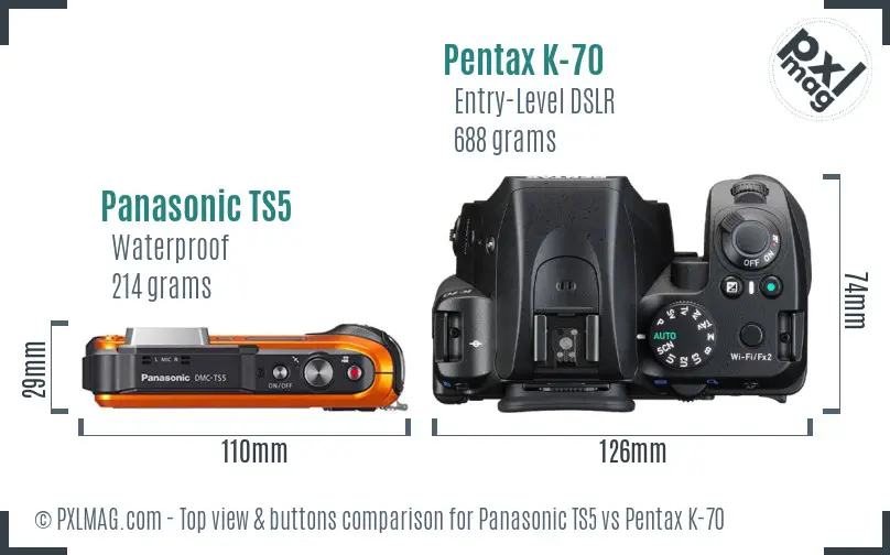 Panasonic TS5 vs Pentax K-70 top view buttons comparison