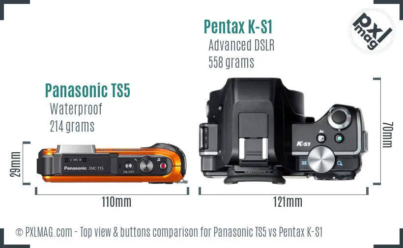 Panasonic TS5 vs Pentax K-S1 top view buttons comparison