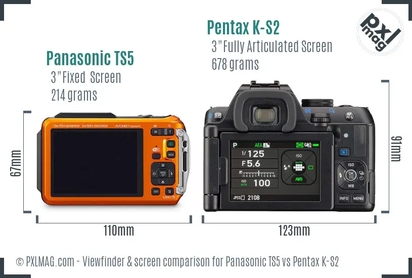 Panasonic TS5 vs Pentax K-S2 Screen and Viewfinder comparison