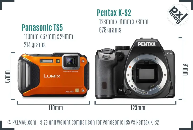 Panasonic TS5 vs Pentax K-S2 size comparison