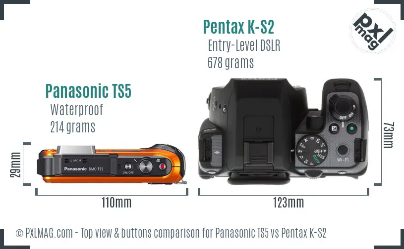 Panasonic TS5 vs Pentax K-S2 top view buttons comparison