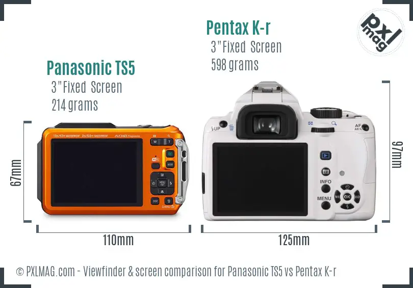 Panasonic TS5 vs Pentax K-r Screen and Viewfinder comparison