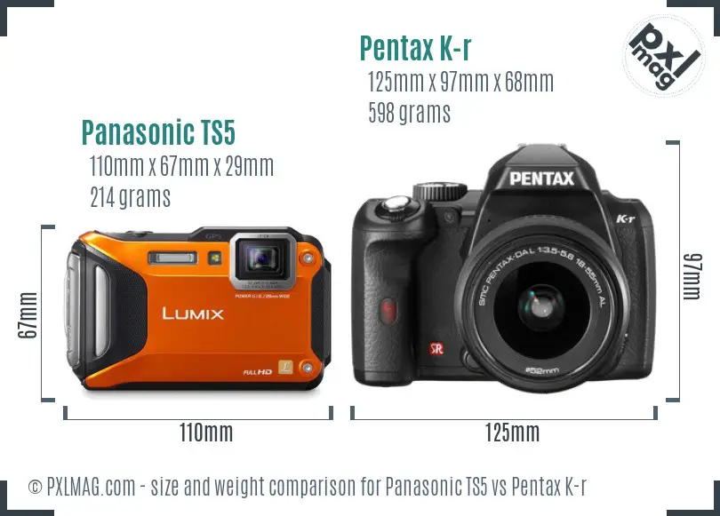 Panasonic TS5 vs Pentax K-r size comparison