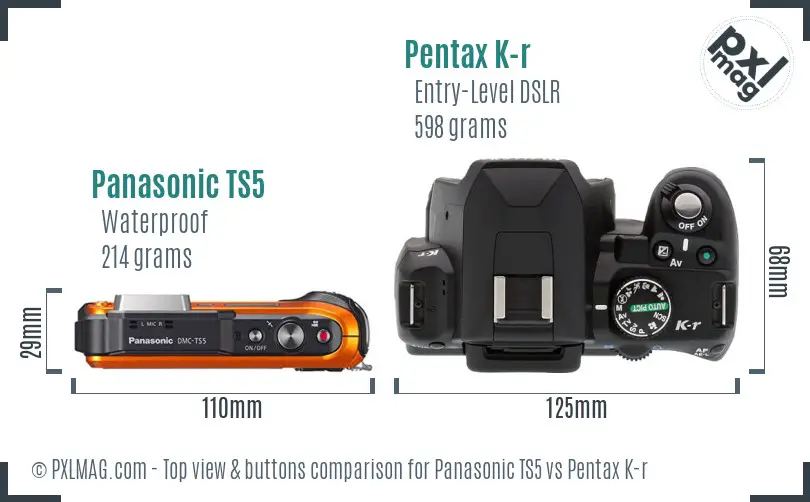 Panasonic TS5 vs Pentax K-r top view buttons comparison