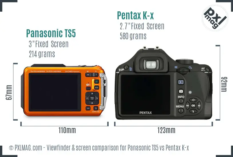 Panasonic TS5 vs Pentax K-x Screen and Viewfinder comparison