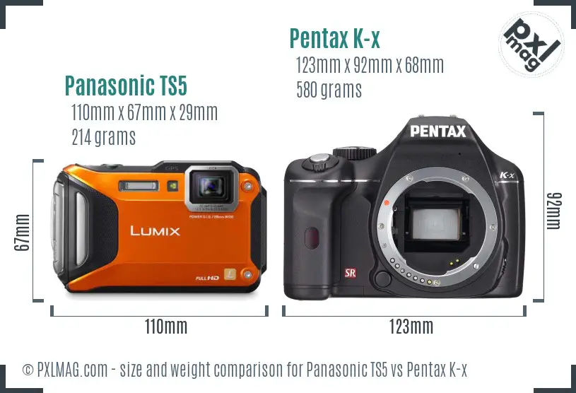 Panasonic TS5 vs Pentax K-x size comparison