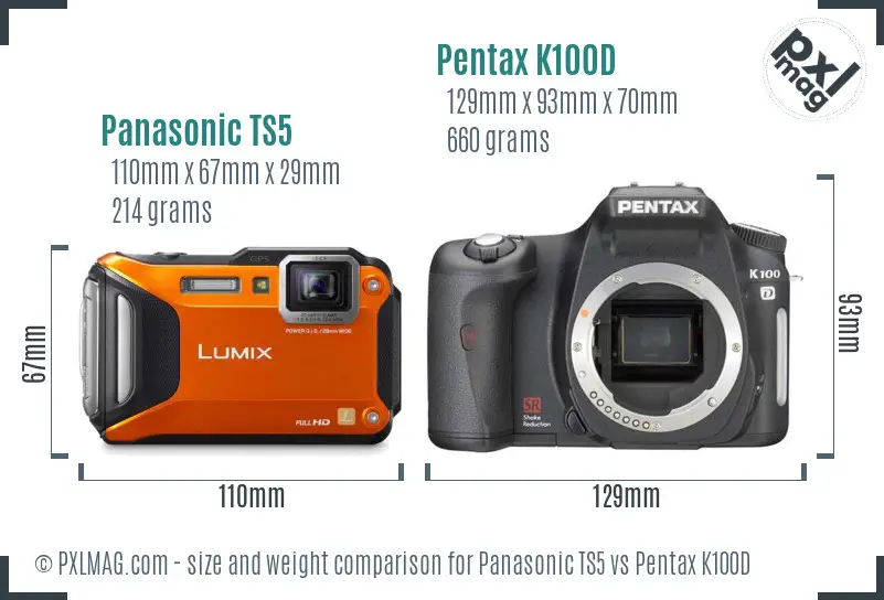 Panasonic TS5 vs Pentax K100D size comparison