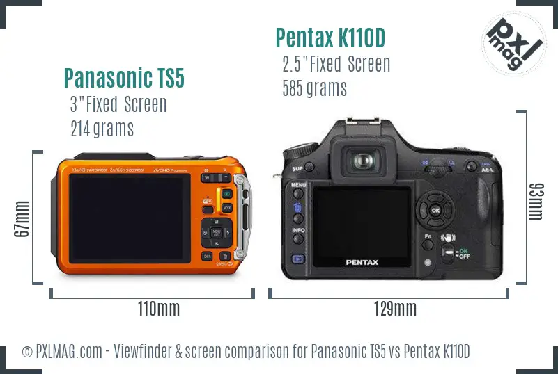 Panasonic TS5 vs Pentax K110D Screen and Viewfinder comparison