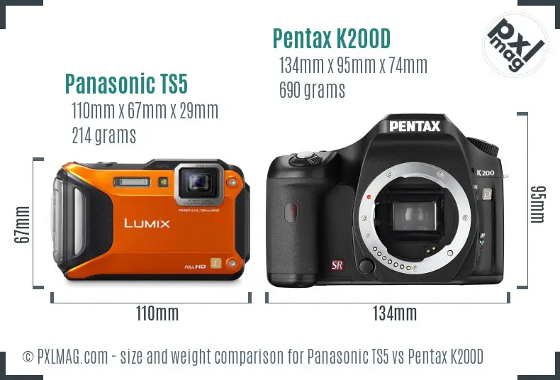 Panasonic TS5 vs Pentax K200D size comparison