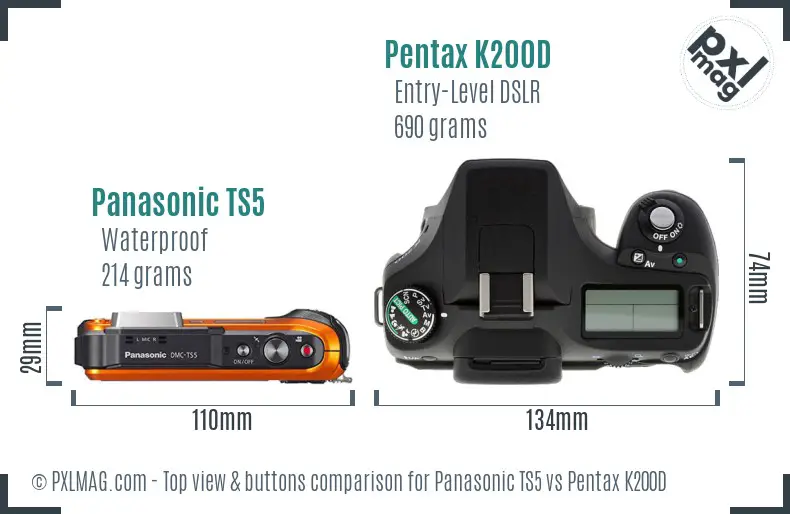 Panasonic TS5 vs Pentax K200D top view buttons comparison