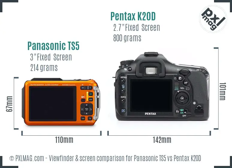 Panasonic TS5 vs Pentax K20D Screen and Viewfinder comparison