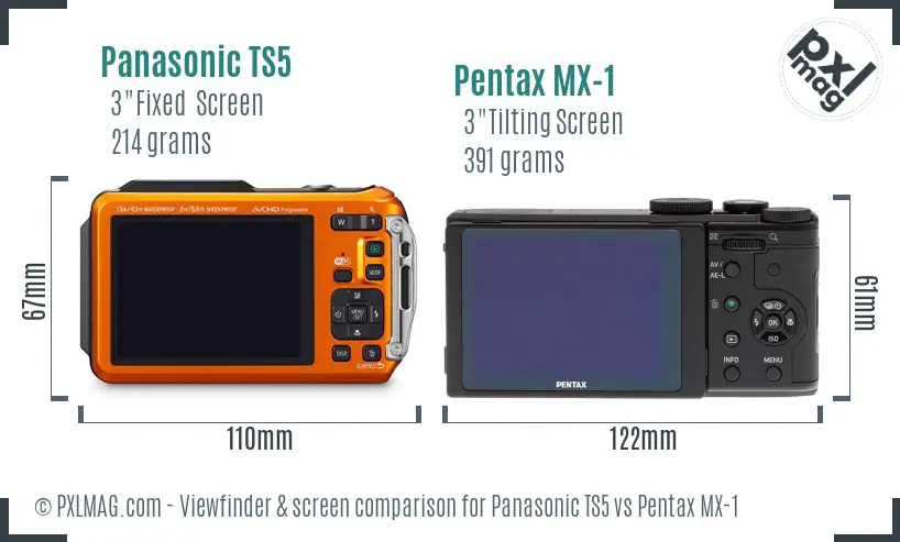 Panasonic TS5 vs Pentax MX-1 Screen and Viewfinder comparison