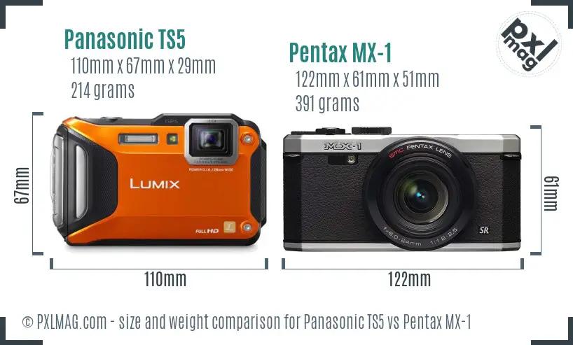 Panasonic TS5 vs Pentax MX-1 size comparison