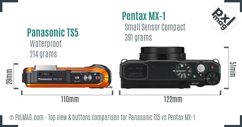 Panasonic TS5 vs Pentax MX-1 top view buttons comparison