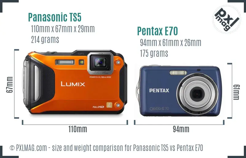 Panasonic TS5 vs Pentax E70 size comparison
