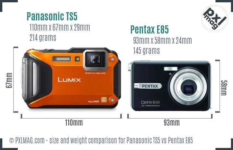 Panasonic TS5 vs Pentax E85 size comparison