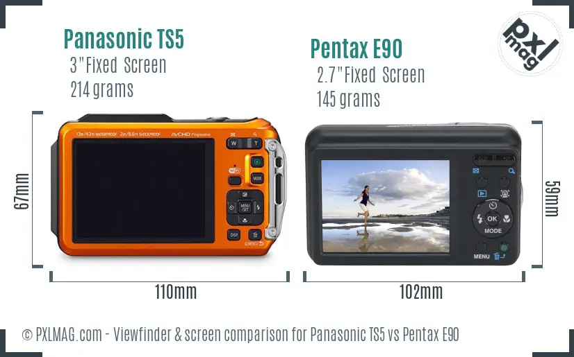 Panasonic TS5 vs Pentax E90 Screen and Viewfinder comparison