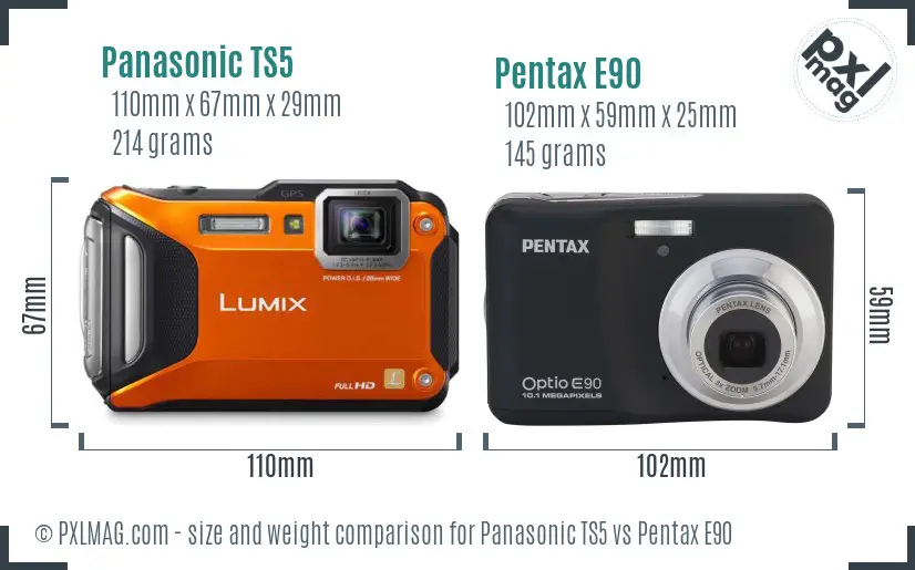 Panasonic TS5 vs Pentax E90 size comparison