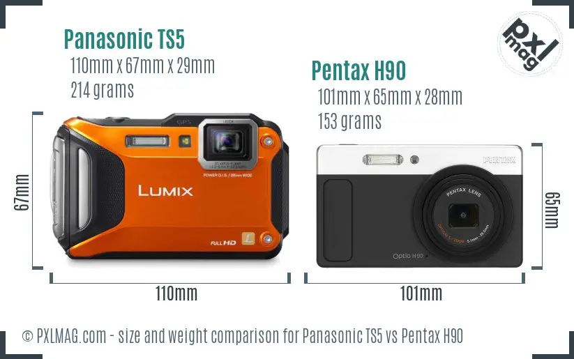 Panasonic TS5 vs Pentax H90 size comparison