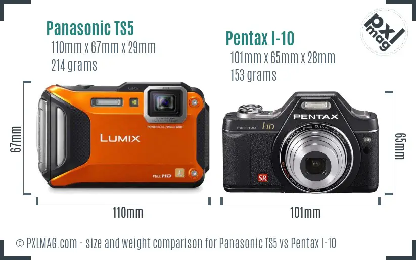 Panasonic TS5 vs Pentax I-10 size comparison
